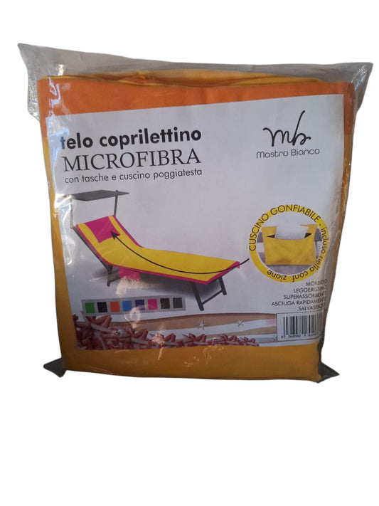 Telo coprilettino in Microfibra con Tasche e Cuscino Poggiatesta gonfiabile colore Arancione