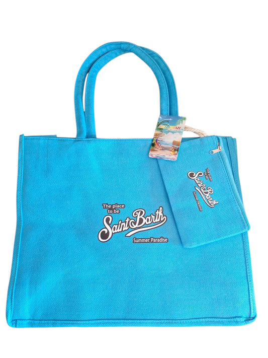 Borsa da mare con pouscette  stampata in Juta