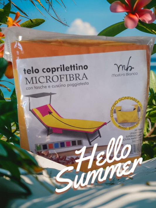 Telo coprilettino in Microfibra con Tasche e Cuscino Poggiatesta gonfiabile colore Arancione